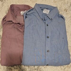 Calvin Klein Blue and Purple Dress Shirts, Slim Fit, 18 Neck, 34-35 Sleeves